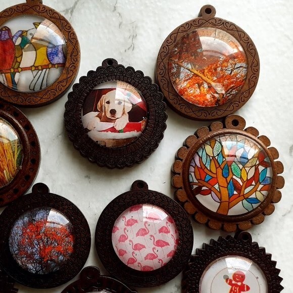 Lot of 10 Random 1" to 1.5" Wooden Glass Necklace Cabochon Pendant Charm New - Picture 2 of 7